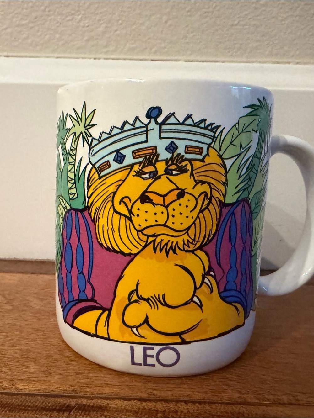 Vintage Leo Zodiac Ceramic Coffee Mug in Yellow and Purple